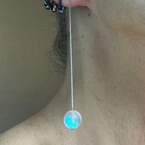 Nogu Mermaid Glass Chain Drop Threader Earrings - Rainbow White - Picture 8 of 10